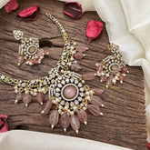 Vriksham Oval Dual Peacock Stone Victorian Hasli Choker-Pastel Pink-G16271